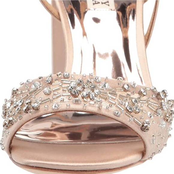 NEW Badgley Mischka Blaine Latte Embellished Crystals and beading Block Heel 6 - Picture 8 of 13